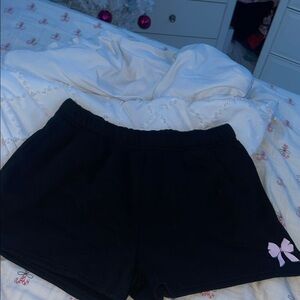 Women's Black Athletic Shorts with Pink Bow